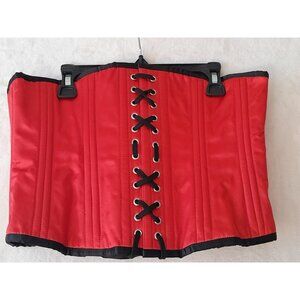 Vintage Goth Steampunk Pin-Up Satin Red Black Bustier Corset Size 30